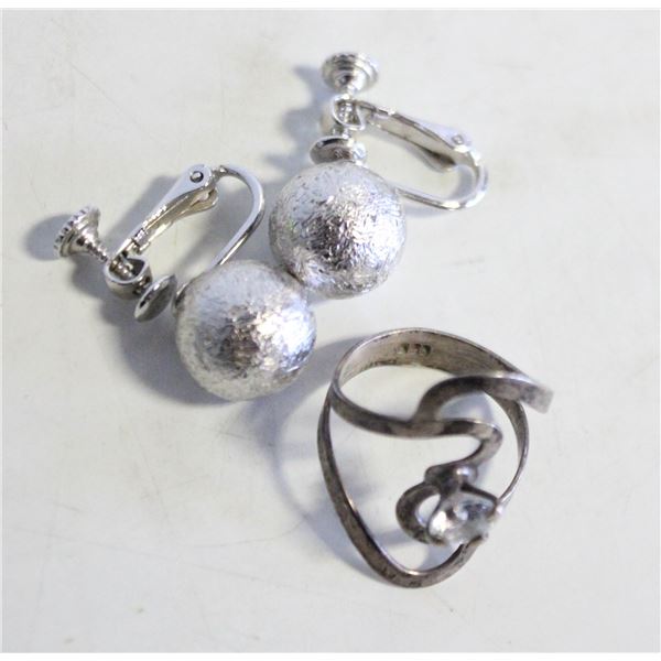 925 SILVER RING SZ 6 + ESTATE LADIES EARRINGS