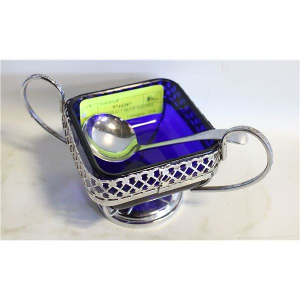 VINTAGE COBALT BLUE SQUARE SUGAR DISH