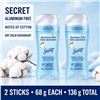 Image 1 : 2 SECRET ALUMINUM FREE COTTON DEODORANT 68G