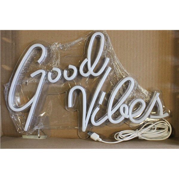 NEW PINK LED NEON SIGN GOOD VIBES USB WALL ART