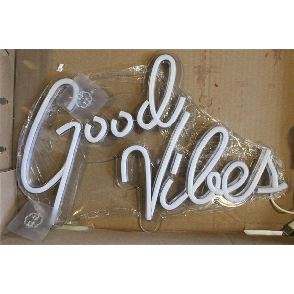 NEW PINK LED NEON SIGN GOOD VIBES USB WALL ART