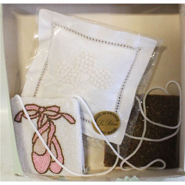 VINTAGE NEEDLE POINT/BEADWORK ITEMS LOT OF 3PCS