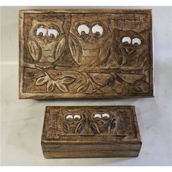 QTY 2 WOODEN HAND CARVED TRINKET BOXES