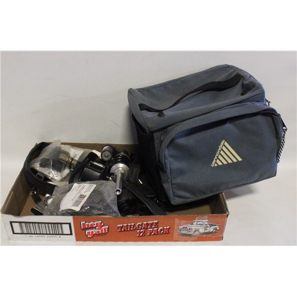 ASSORTED BIKE REPAIR ITEMS AND CASE