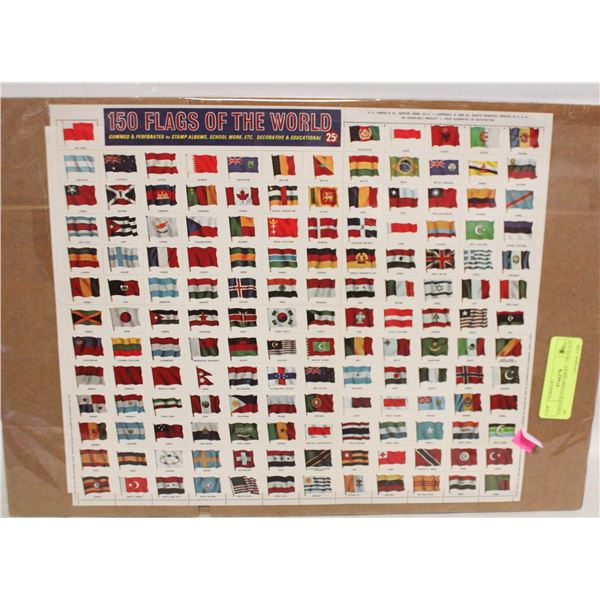 VINTAGE STAMP SHEET - 150 FLAGS OF