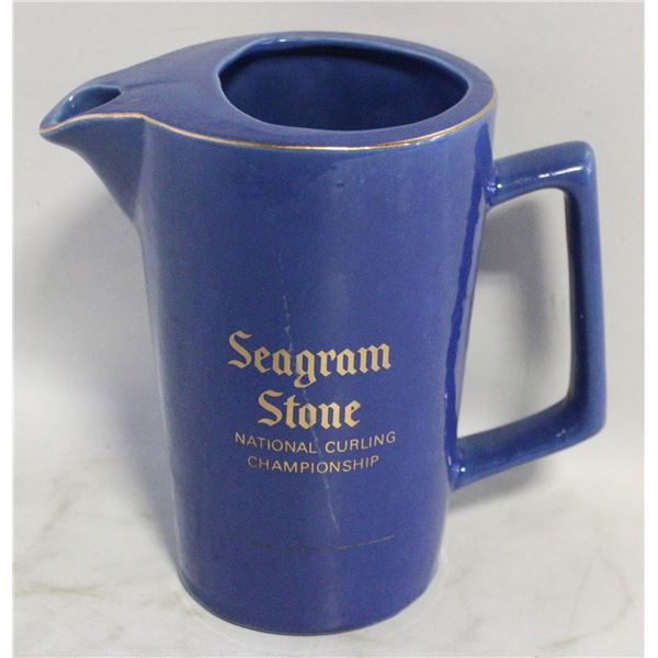 SEA GRAM STONE PITCHER BLUE/GOLD TOP RIM H-7"