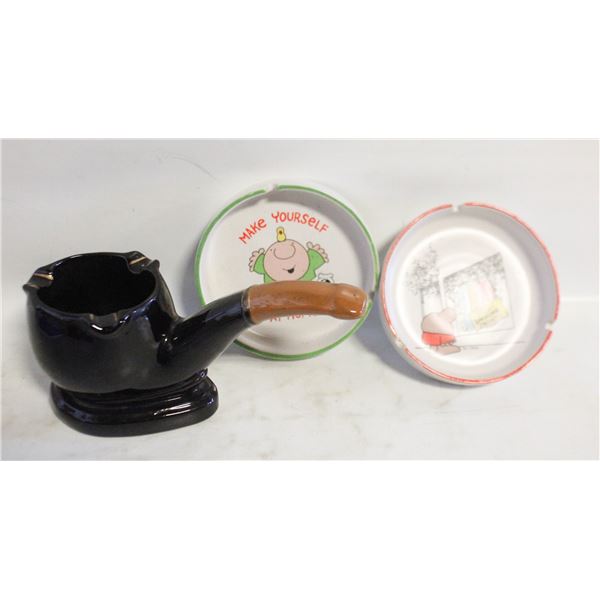 2 VINTAGE HERMAN ASHTRAYS PLUS SPECIALTY PIPE