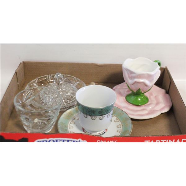 FANCY CRYSTAL DISH WITH OTHER CHINA