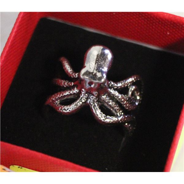 SOLID SILVER TONED OCTOPUS WRAP RING SZ11
