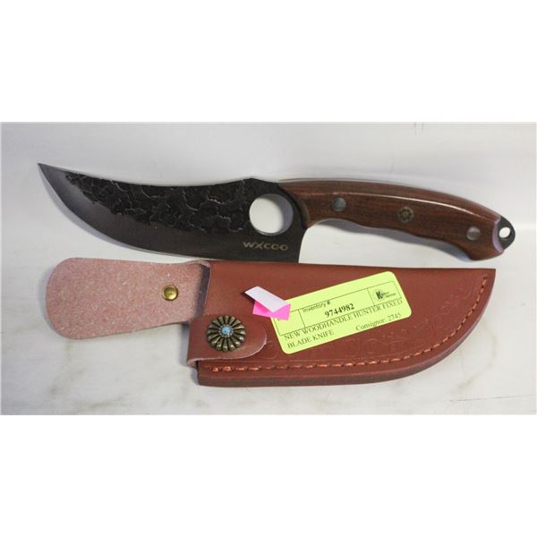 NEW WOODHANDLE HUNTER FIXED BLADE KNIFE