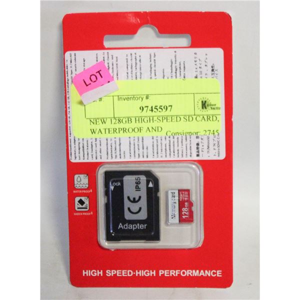 NEW 128GB HIGH-SPEED SD CARD, WATERPROOF AND