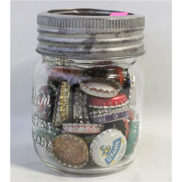 VINTAGE CORK LINED BOTTLE CAPS- JAR LOT ASST.
