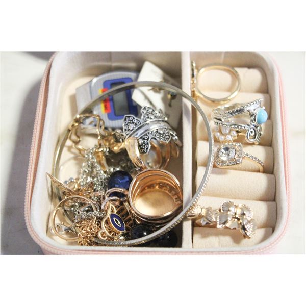 TRAVELING JEWELRY BOX FULL OF JEWELRY