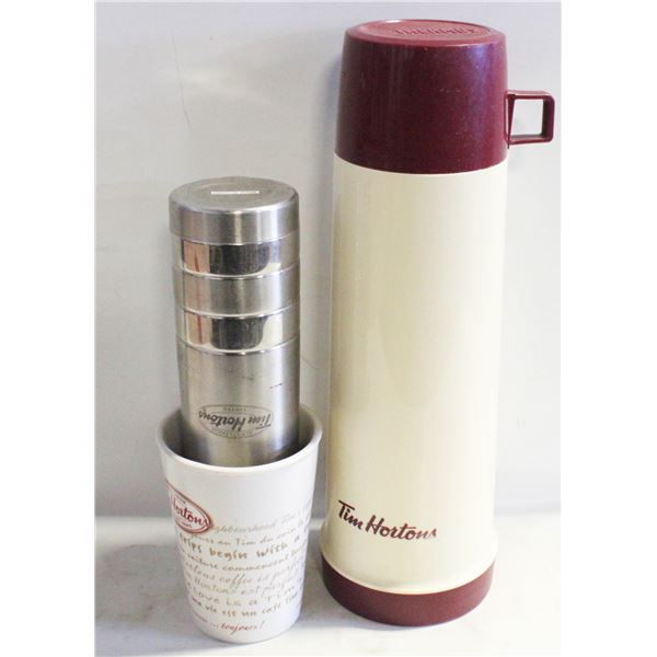 VINTAGE TIM HORTONS THERMOS & MUG & METAL THERMOS