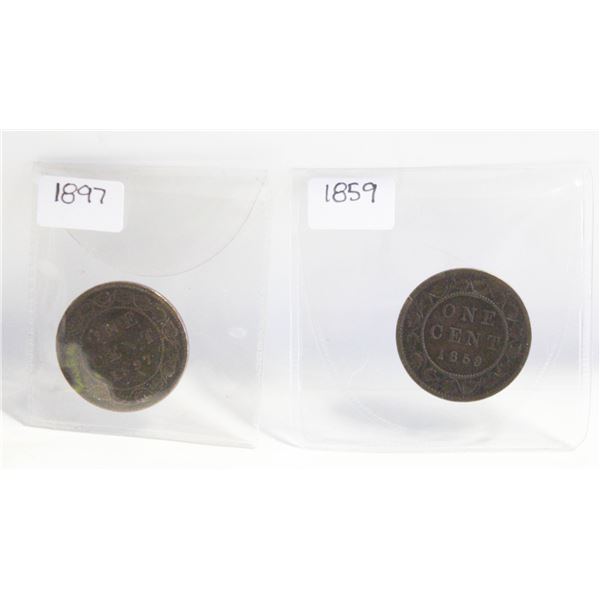 1859 & 1897 CANADA 1 CENT COINS