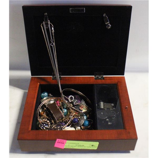 ESTATE MUSIC JEWELRY BOX FULL OF JEWELRY