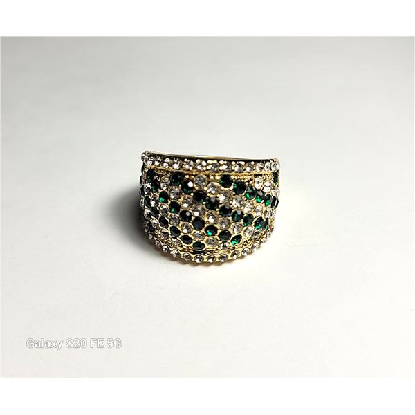 7)  GOLD TONE WITH CLEAR AND EMERALD