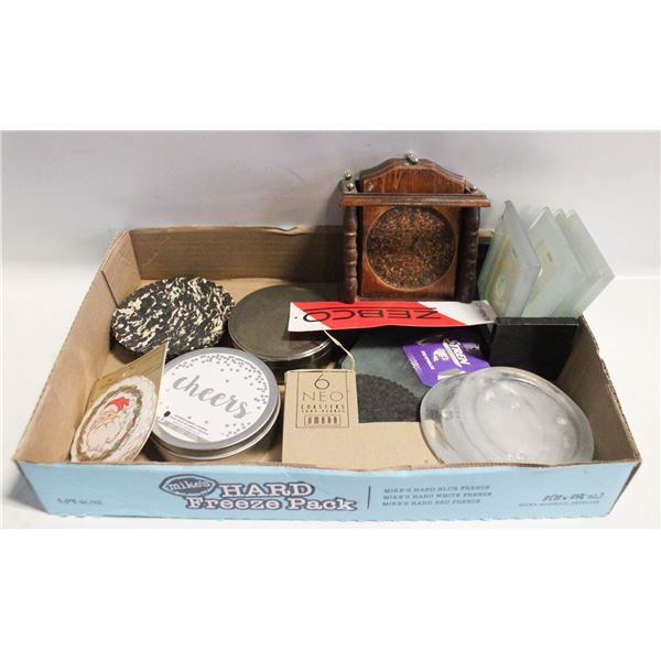 BOX FULL OF DIFFERENT COASTERS