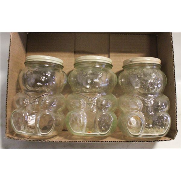 3 VINTAGE KRAFT GLASS HONEY BEAR JARS