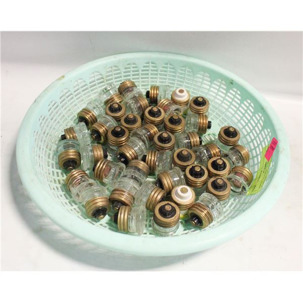 40PCS VINTAGE GLASS FUSES W/ASSORTED AMPS