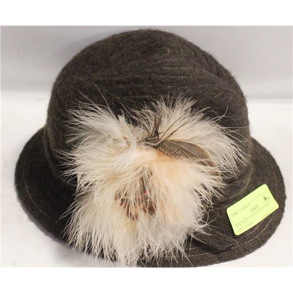 VINTAGE LADIES BROWN WOOL HAT, MADE IN