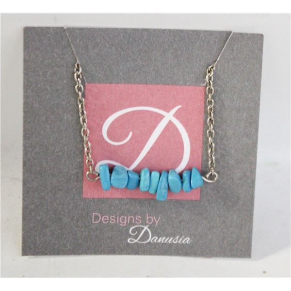 TURQUOISE CHIP BAR NECKLACE 17"