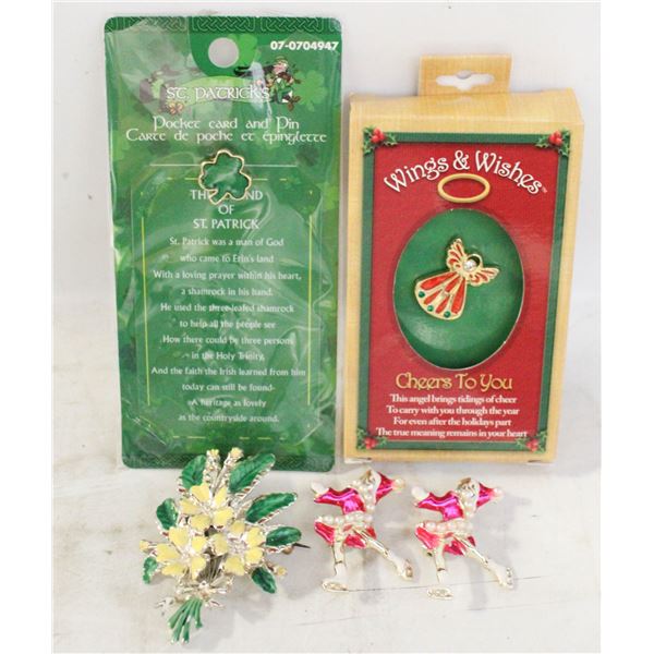 BROOCHES ANGEL WINGS ST. PATRICK PIN