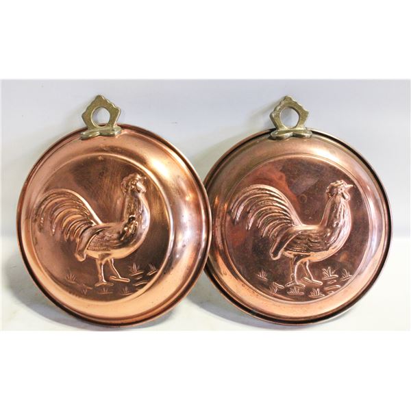 VINTAGE COPPER FRENCH HEN MOLDS X2 WITH BRASS