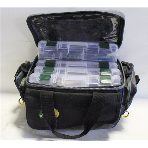 BASS PRO TACKLE BAG WITH 4 TRAYS AND TACKLE