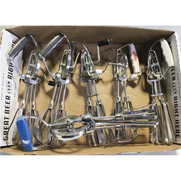 6 VINTAGE HAND EGG-BEATER MIXERS LOT