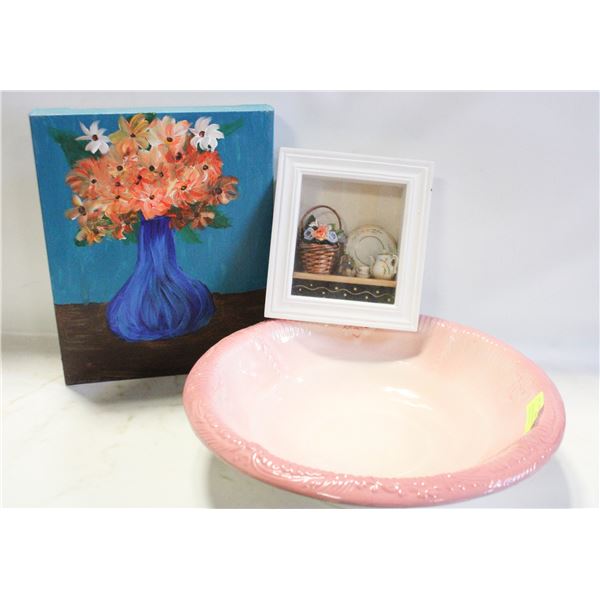 ESTATE VINTAGE WASH BASIN + FLORAL WALL ART PCS