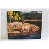 Image 1 : OIL PAINTING OF DEER AT STREAM