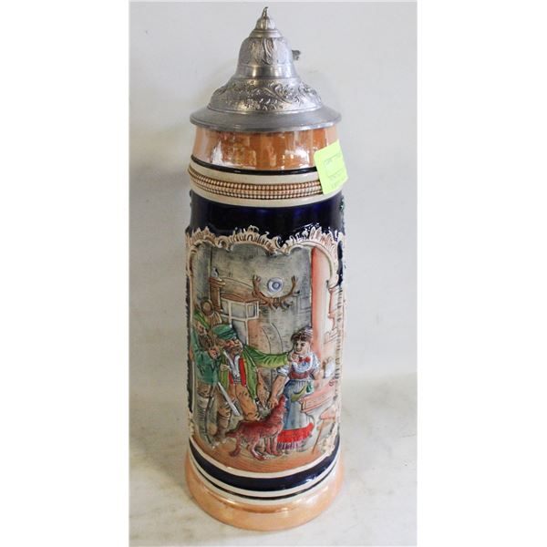 VINTAGE WEST GERMAN METAL LIDDED BEER STEIN