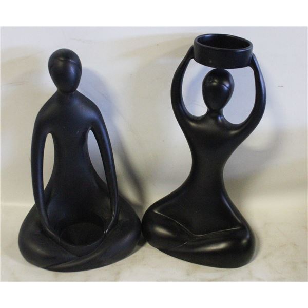 PAIR BLACK STATUES YOGA POSE