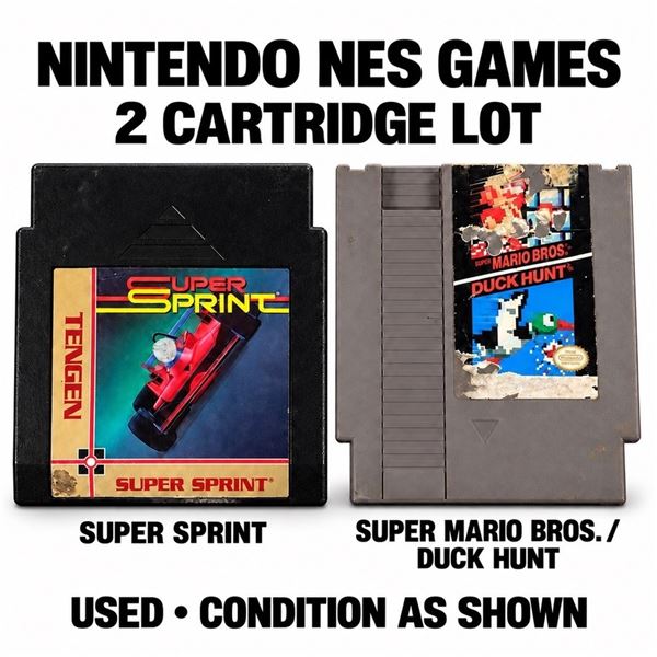 2 NINTENDO NES GAMES SUPER SPRINT MARIO DUCK HUNT