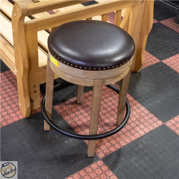 LEATHER SEAT STUDDED BAR STOOL WITH FOOT REST
