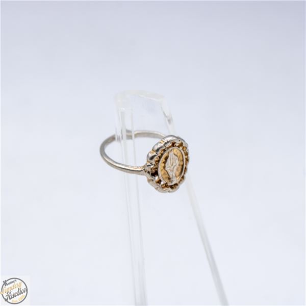 GOLD-TONE RELIGIOUS FILIGREE STYLE OVAL RING SZ 5