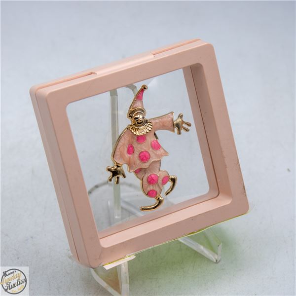 NEW CLOWN BROOCH PINK ENAMEL FILLED