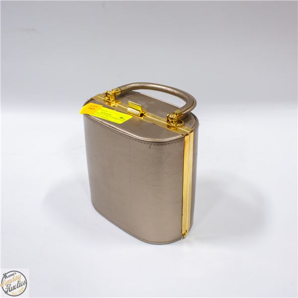 METALLIC GOLD STRUCTURED TOP HANDLE BOX HANDBAG