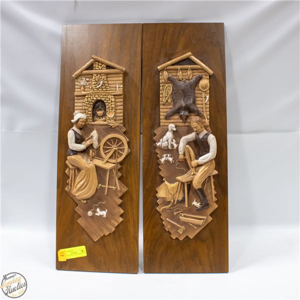 2 VINTAGE WALL PLAQUE MADE BY S L WOODY