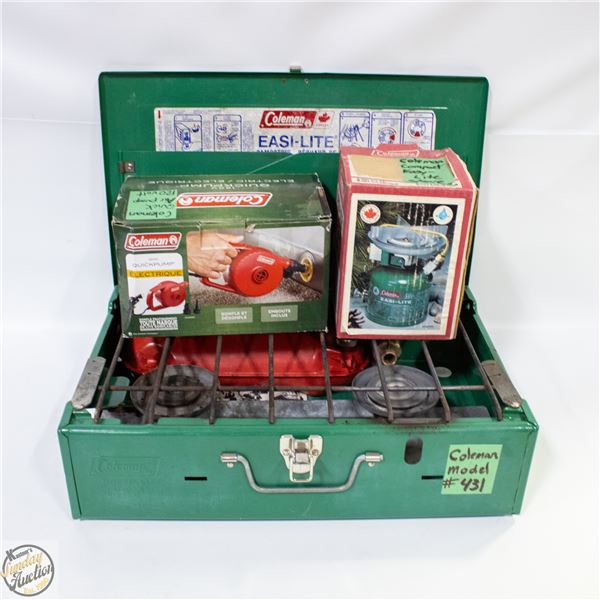 COLEMAN CAMPING STOVE MODEL #431 + COLEMAN QUICK