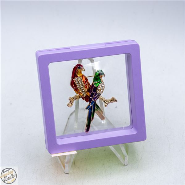 NEW BIRD BROOCH PAIR MULTI COLORED