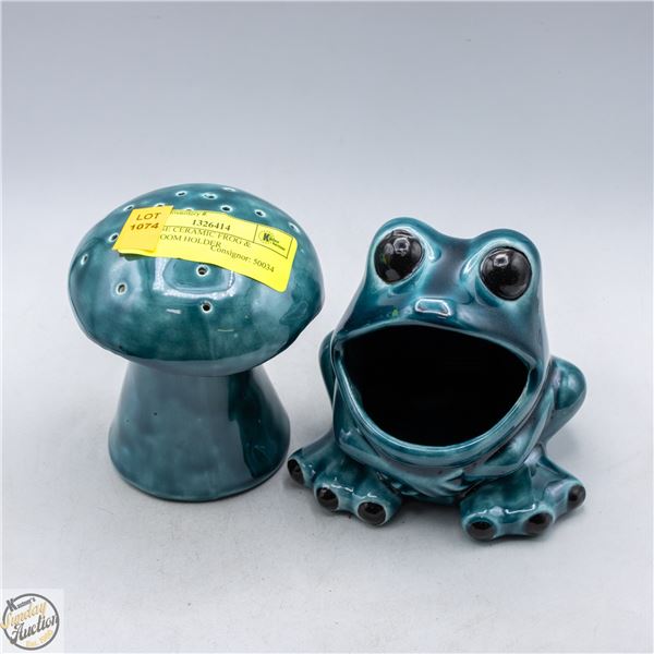 VINTAGE CERAMIC FROG & MUSHROOM HOLDER