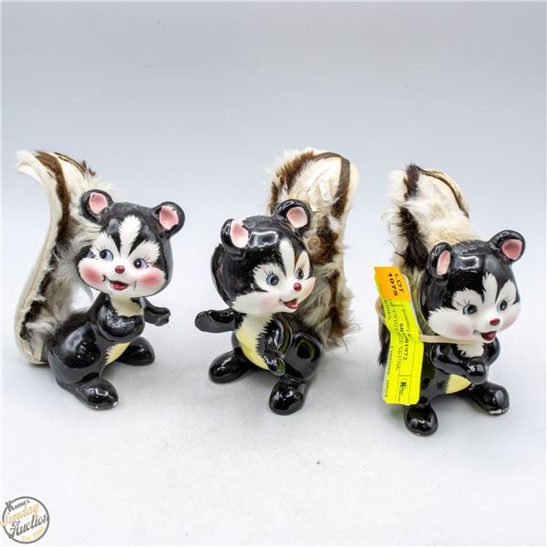 LOT OF 3 VINTAGE SKUNK FIGURINES