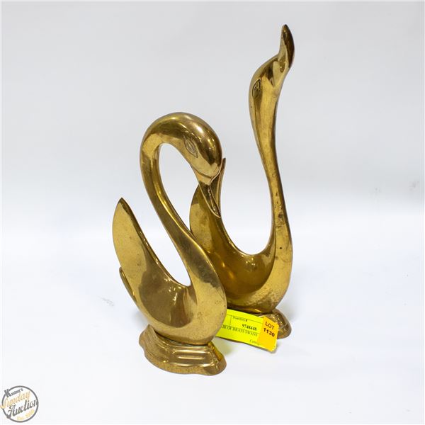 PAIR OF BRASS SWANS