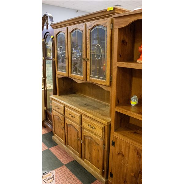 VINTAGE CHINA CABINET WITH ETCHED GLASS DOORS