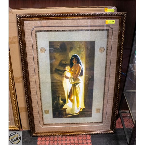BROWN FRAMED PAINTING OF EGYPTIAN LADY BY
