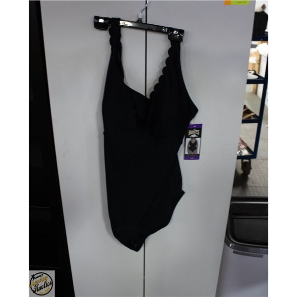 NEW WOMENS SZ 14 ROOTS SOLID BLACK 1PCS SWIMWEAR