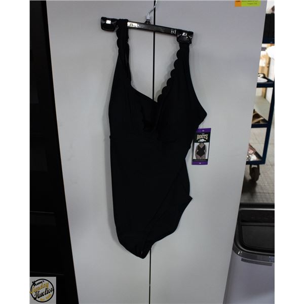 NEW WOMENS SZ 14 ROOTS SOLID BLACK 1PCS SWIMWEAR