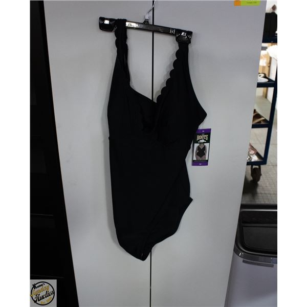 NEW WOMENS SZ 14 ROOTS SOLID BLACK 1PCS SWIMWEAR